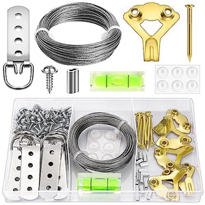 MAPVOLUT 88Pcs Picture Hanging Wire Kit, Christmas Decorations 50 Feet Heavy Duty Wire Picture Hanging for Photo Mirror Frame, up to 110lbs, Included D Ring Picture Hangers Screws Hanging Hooks, Nails
