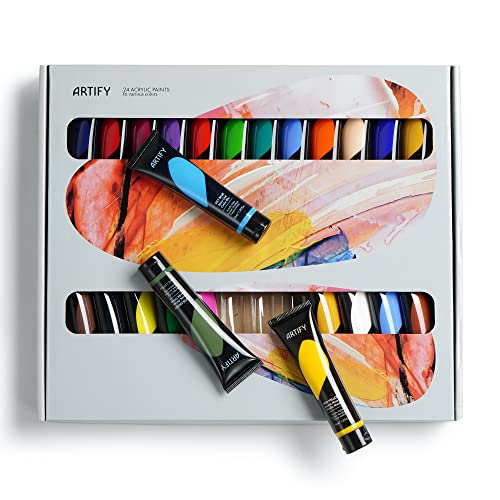 ARTIFY Acrylic Paint, Set Of 24 Color (1.29 oz, 38ml) with a storage box, Rich Pigments, Non Fading, Non Toxic Paints for Artist, Hobby Painters & Kids, Art Supplies for Canvas Painting