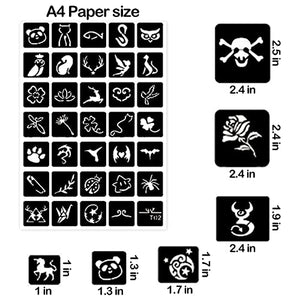 761pcs Temporary Tattoo Stencils for Kids, 20 Sheets Face Body Paint Henna Stencils Kit, Girls Boys Glitter Tattoo Stencils for Kids School Show Birthdays Halloween Christmas Party Favor Supplies