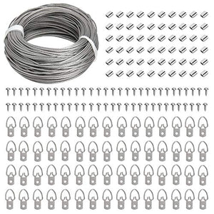 Picture Hanging Kit - 100 Feet Stainless Steel Hanging Wire, 60 Pcs D Ring Picture Hangers with Screws and 60 Pcs Aluminum Crimping Loop Sleeve for Hanging Paintings Photos