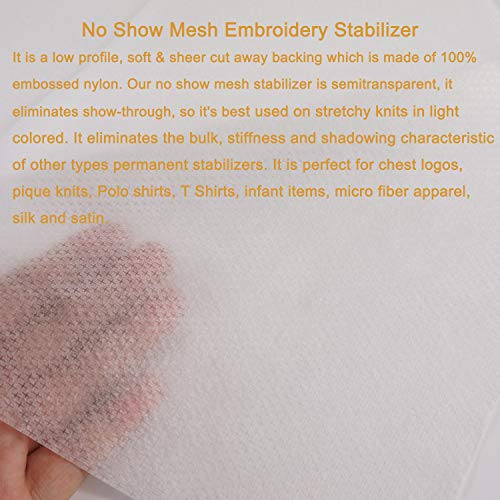New brothread No Show Mesh Machine Embroidery Stabilizer Backing 8"x8" - 100 Precut Sheets - Light Weight 1.8 oz - Fits 4x4 and 6x6 Hoops