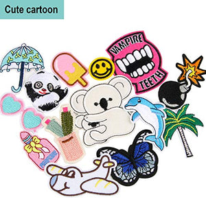 60pcs Random Assorted Styles Embroidered Iron on Patches, DIY Sew Applique Repair Patch Iron on/Sew on Patches for Backpacks,Pants,Clothes,Jeans,Jackets,Hat