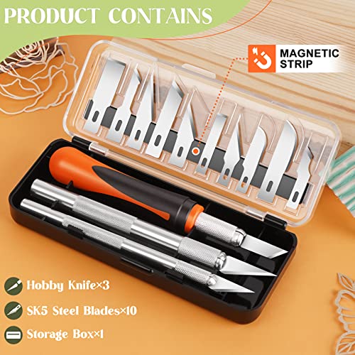 JETMORE 16 Pcs Craft Knife, 3 Pcs Exacto Knife with 13 Pcs SK5 Steel Sharp Blades, Professional Hobby Knife Perfect for Modeling, Carving, Precision knife for Arts & Crafts, Art Knife Exacting Knife