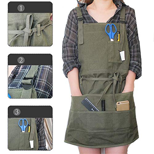 Adjustable Artist Apron with Pockets for Women Painter Canvas