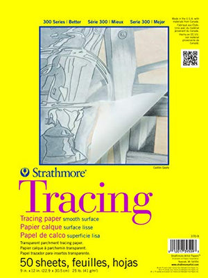 Strathmore 300 Series Tracing Paper Pad, Tape Bound, 9x12 inches, 50 Sheets (25lb/41g) - Artist Paper for Adults and Students