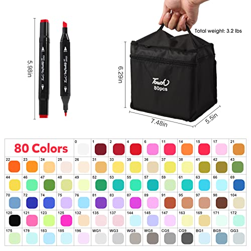 Hyrrt 80 Colors Dual Tips Alcohol Markers, Art Markers Pens with Pen Holder, Permanent Sketch Markers Set for Kids Adults Coloring,Painting, Sketching, Illustrations