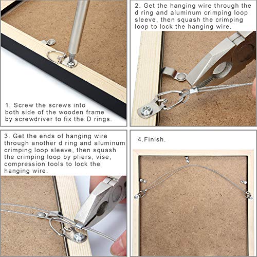 Picture Hanging Kit - 100 Feet Stainless Steel Hanging Wire, 60 Pcs D Ring Picture Hangers with Screws and 60 Pcs Aluminum Crimping Loop Sleeve for Hanging Paintings Photos
