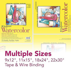 Strathmore 300 Series Watercolor Paper Pad, Tape Bound, 9x12 inches, 12 Sheets (140lb/300g) - Artist Paper for Adults and Students - Watercolors, Mixed Media, Markers and Art Journaling