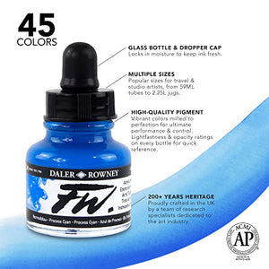 Daler-Rowney FW Acrylic Ink Bottle 6-Color Neon Set - Acrylic Set of Drawing Inks for Artists and Students - Permanent Art Ink Calligraphy Set - Calligraphy Ink for Color Mixing