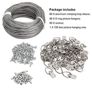 Picture Hanging Kit - 100 Feet Stainless Steel Hanging Wire, 60