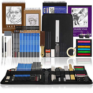 U.S. Art Supply 54-Piece Drawing & Sketching Art Set with 4 Sketch Pads (242 Paper Sheets) -Ultimate Artist Kit, Graphite and Charcoal Pencils & Sticks, Pastels, Erasers - Pop-Up Carry Case, Students