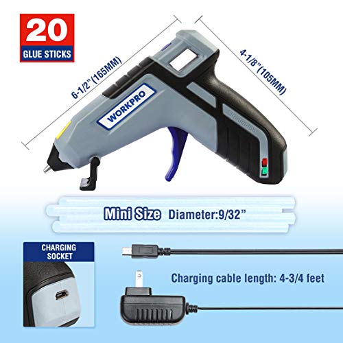 WORKPRO Cordless Hot Glue Gun, Fast Preheating Glue Gun