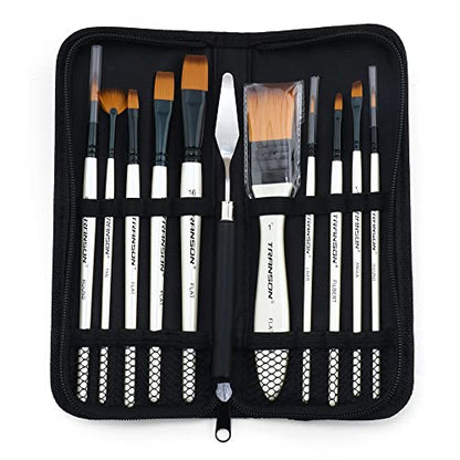 Transon Paint Brush Kit 10pcs Art Brushes and 1 Paint Spatula with Brush Case