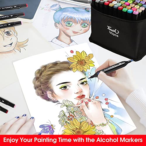 Hyrrt 80 Colors Dual Tips Alcohol Markers, Art Markers Pens with Pen Holder, Permanent Sketch Markers Set for Kids Adults Coloring,Painting, Sketching, Illustrations