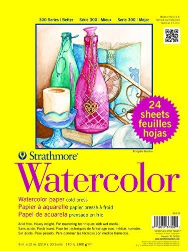 Strathmore 300 Series Watercolor Paper Pad, 9x12 inches, 24 Sheets (140lb/300g) - Artist Paper for Adults and Students - Watercolors, Mixed Media, Markers and Art Journaling