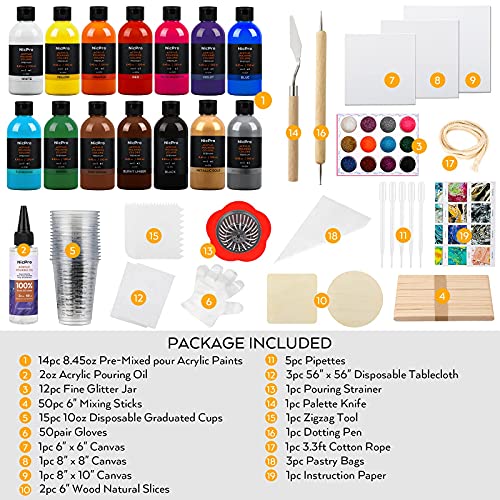 Nicpro 14 Colors 8.45oz Acrylic Pour Paint Supplies Kit