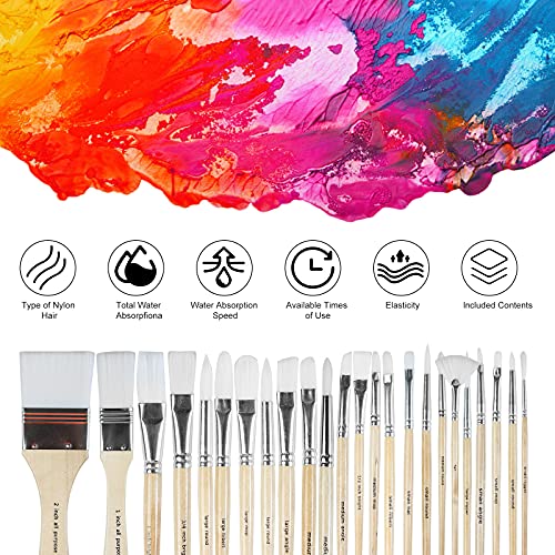 Paint Brushes Set of 24 Pieces Wooden Handles Brushes