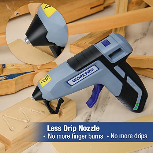 WORKPRO Cordless Hot Glue Gun, Fast Preheating Glue Gun
