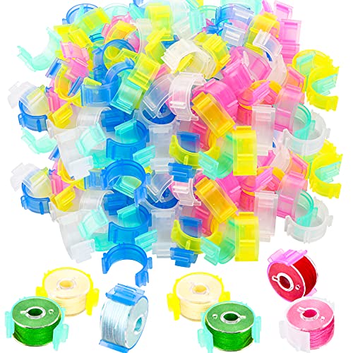 WUWEOT 100 Pack Sewing Bobbin Clips, Plastic Bobbin Holder Clamps, Sewing Tool Accessory Prevent Thread Tails from Unwinding, No Loose Ends or Thread Tails (5 Colors)