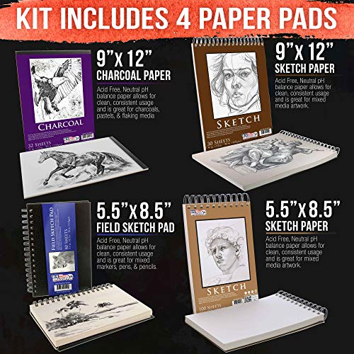 U.S. Art Supply 54-Piece Drawing & Sketching Art Set with 4 Sketch Pads (242 Paper Sheets) -Ultimate Artist Kit, Graphite and Charcoal Pencils & Sticks, Pastels, Erasers - Pop-Up Carry Case, Students
