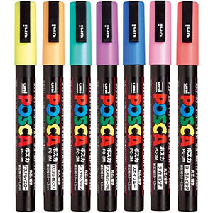 Uni Posca Paint Marker Pen, Fine Point, Set of 7 Natural Color (PC-3M 7C),Original Version