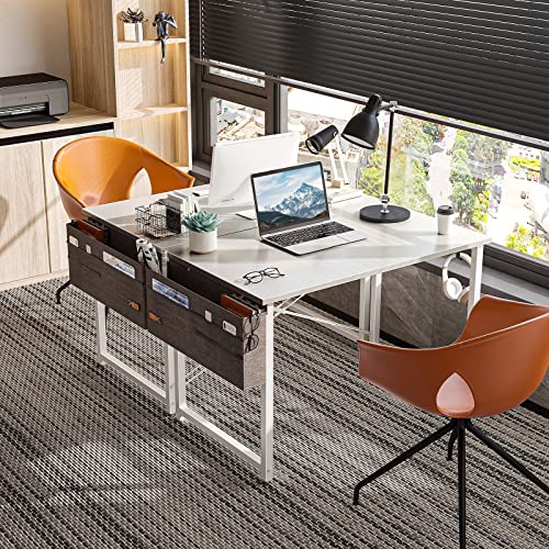 ODK 32 inch Small Computer Desk Study Table for Small Spaces Home Office Student Laptop PC Writing Desks with Storage Bag Headphone Hook, White + White Leg