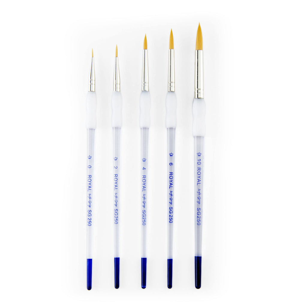 Royal Brush Soft Grip Round Golden Taklon Fiber Paint Brush Set, Assorted Size, Set of 5