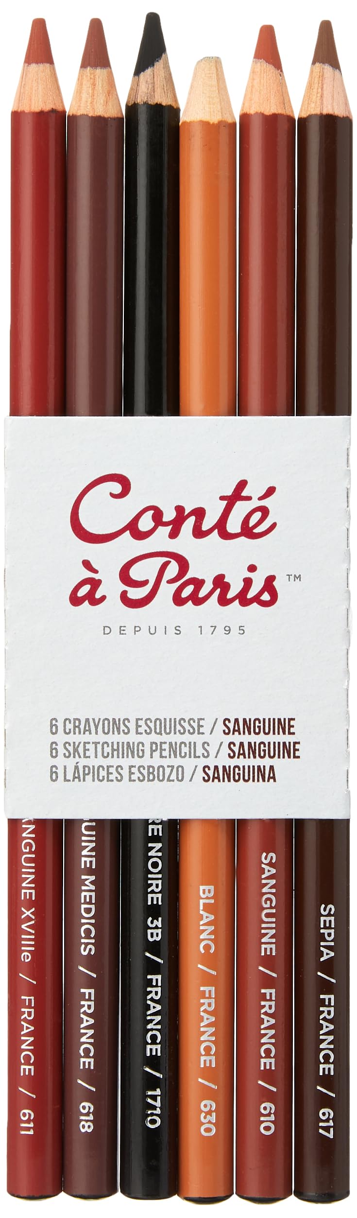 Conté à Paris Sketching Pencil - Sanguine (Pack of 6),White