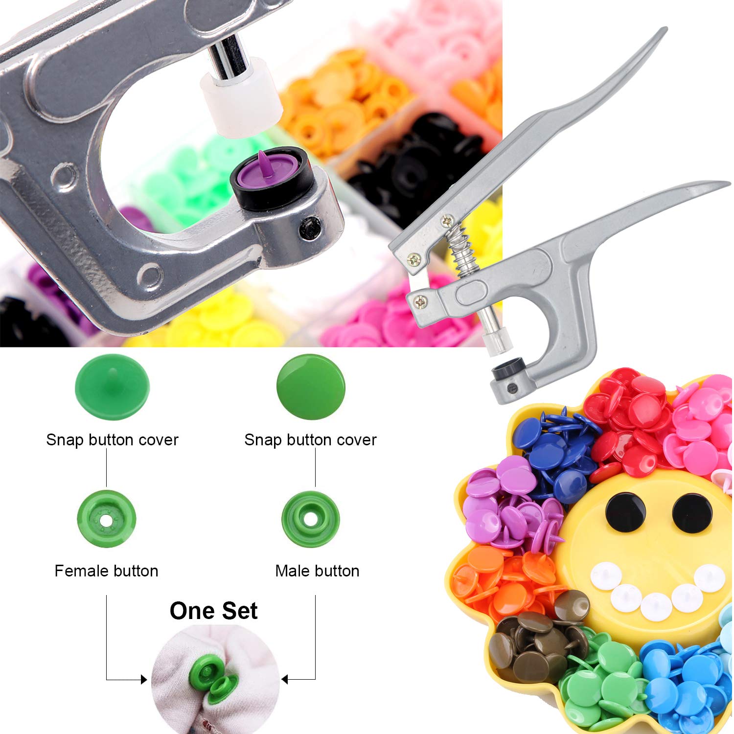 No-Sew Plastic Snap Buttons - T5 Snap Button Kit - Snap Fastener Kit with  Tools for Fabric Sewing Clothes 360 Sets