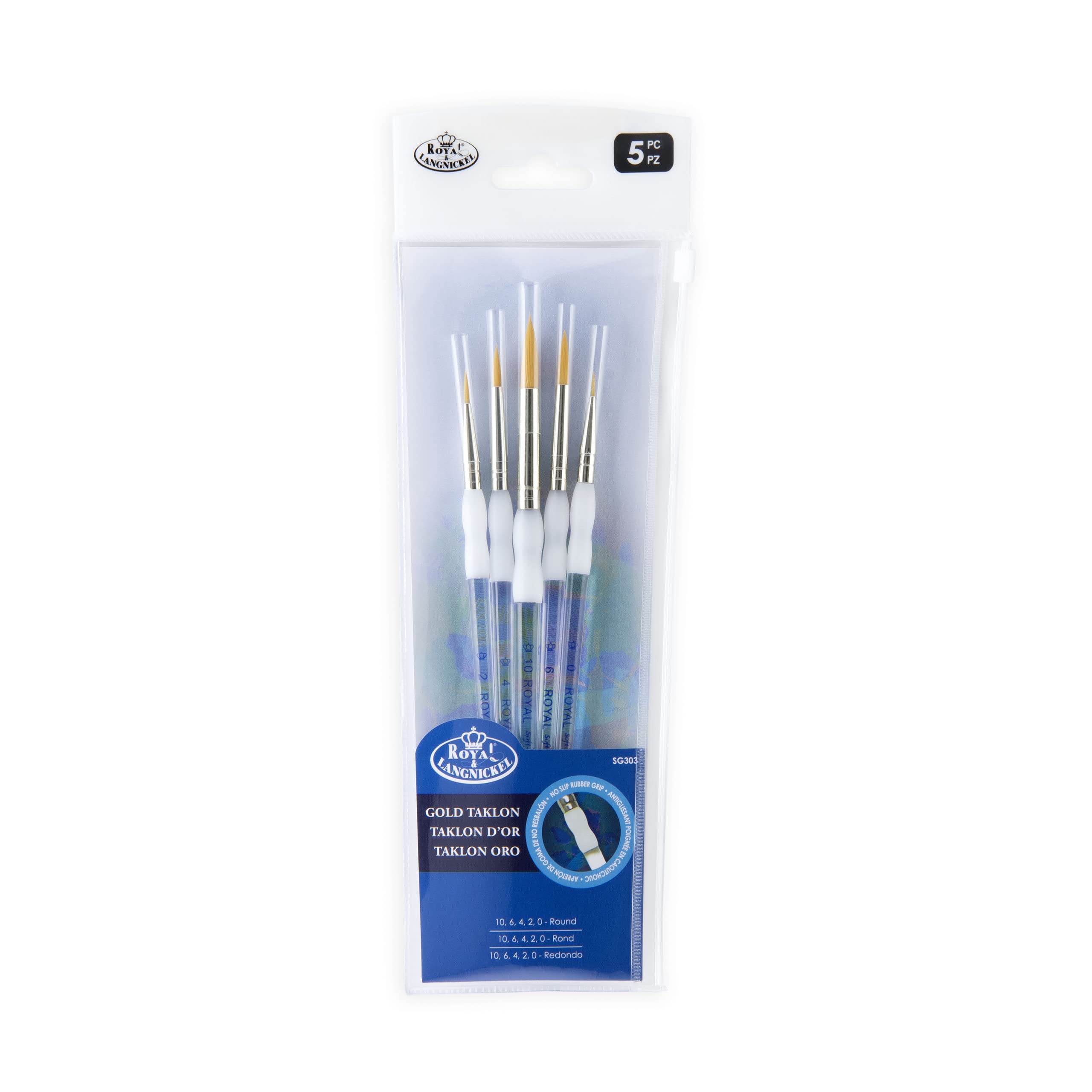 Royal Brush Soft Grip Round Golden Taklon Fiber Paint Brush Set