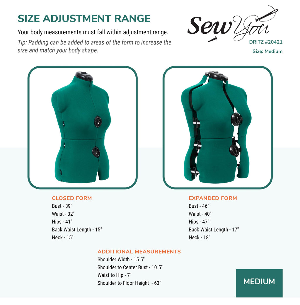 Dritz Sew You Adjustable Dress Form, Medium, Opal Green