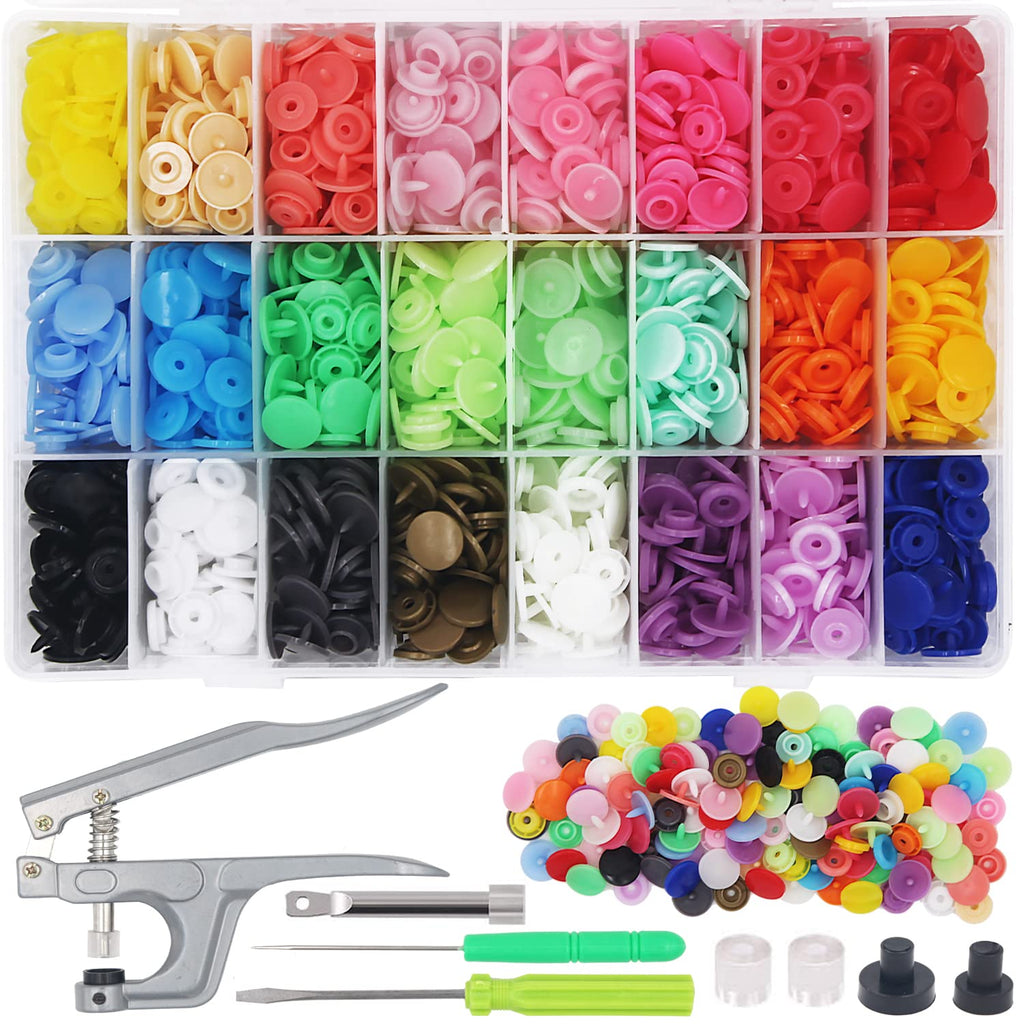 EuTengHao 1440Pcs Plastic Snap Buttons No-Sew Snap Fasteners T5 Snaps with Snaps Pliers Kit for Clothing Sewing,Rain Coat,Bibs,Clothes Crafting(24 Colors,360Sets)