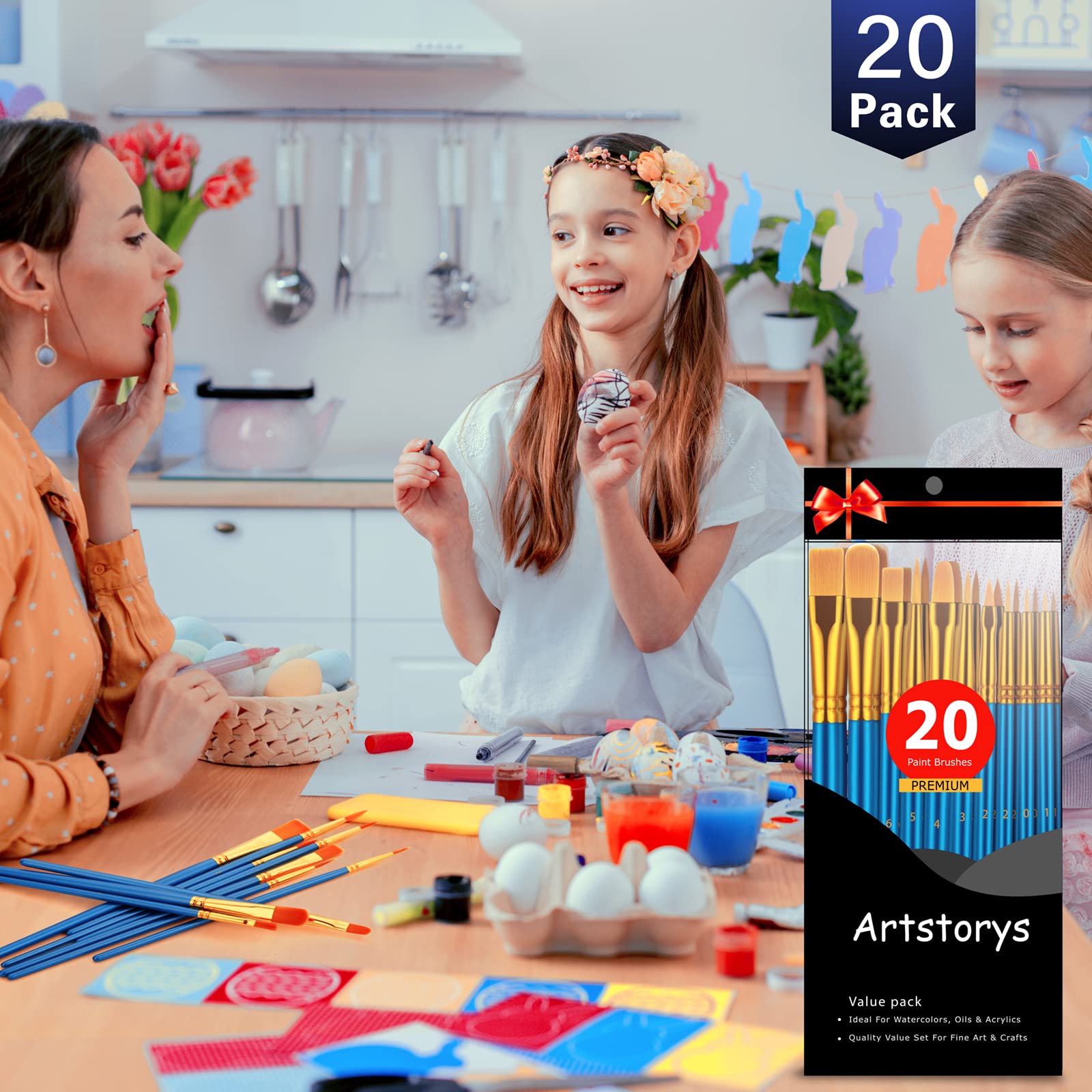 Paint Brushes Set, 20 Pcs Paint Brushes for Acrylic Painting, Oil Watercolor Acrylic Paint Brush, Artist Paintbrushes for Face Rock Canvas, Kids Adult Drawing Arts Crafts Supplies, Pure Black