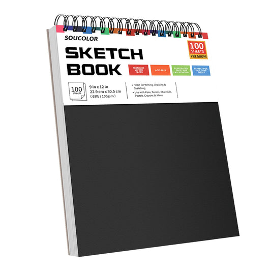 Soucolor 9" x 12" Sketch Book, 1-Pack 100 Sheets Spiral Bound Art Sketchbook