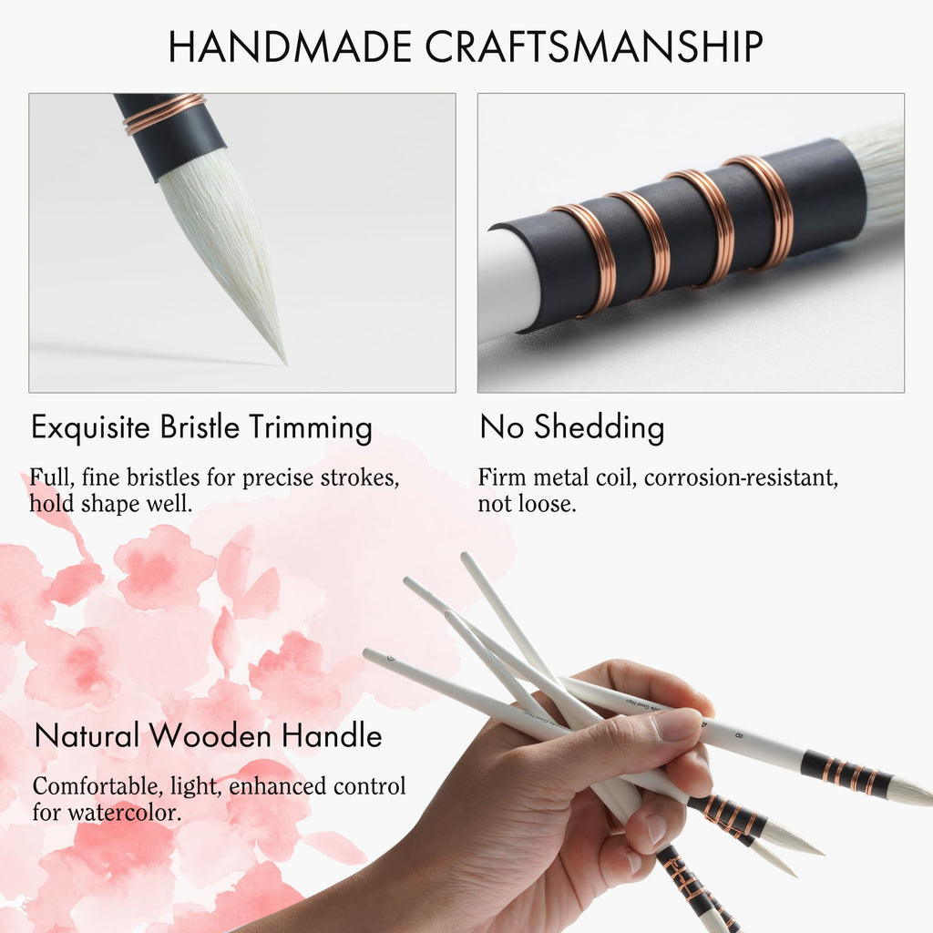 ARTIFY 5PCS Professional Natural Goat Hair Quill Watercolor Brushes