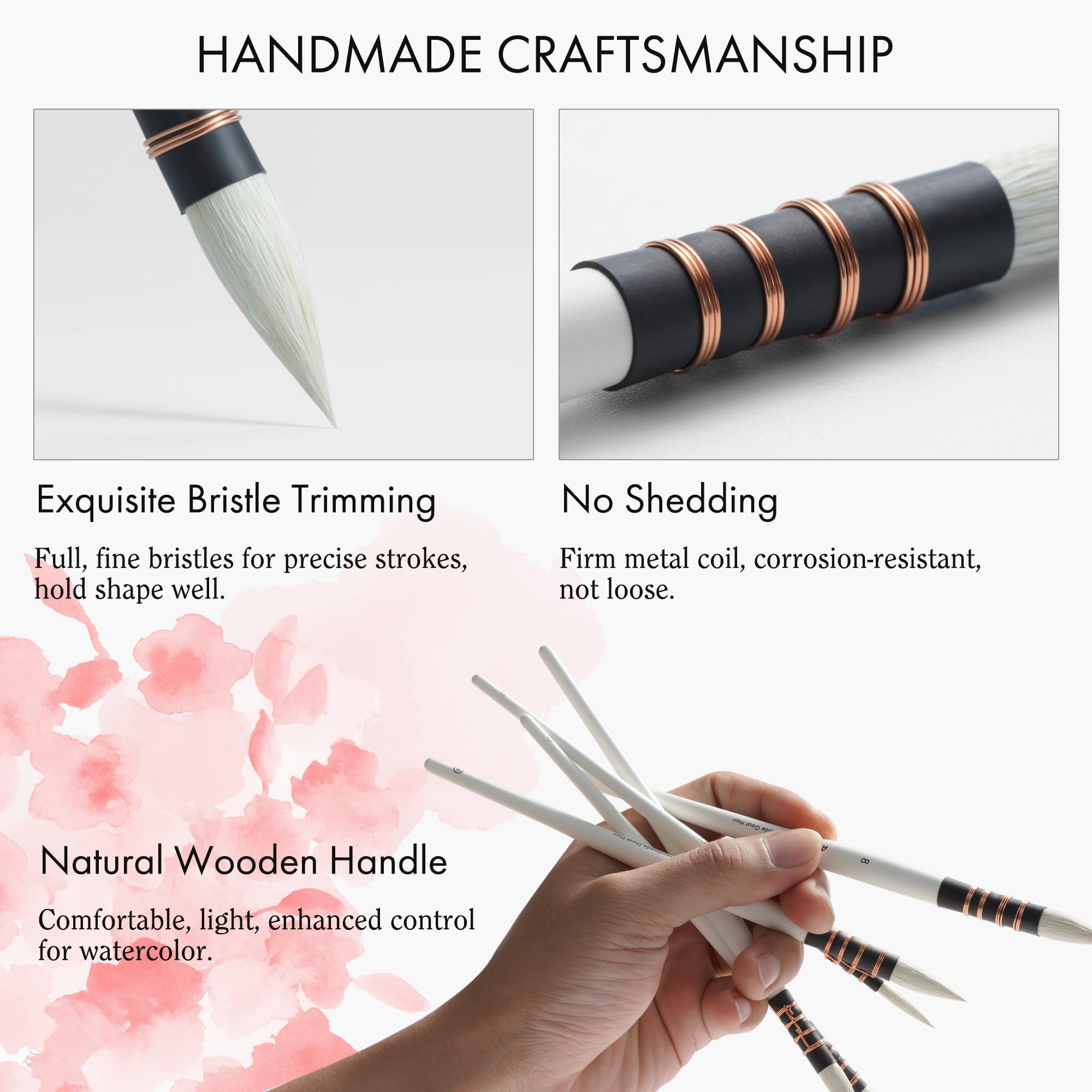 ARTIFY 5PCS Professional Natural Goat Hair Quill Watercolor Brushes