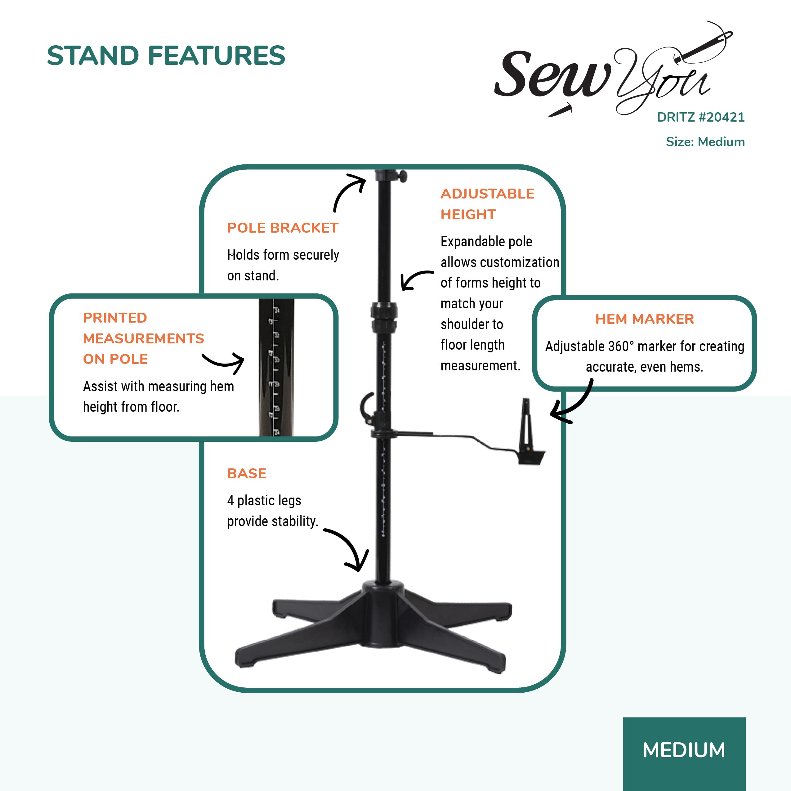 Dritz Sew You Adjustable Dress Form, Medium, Opal Green