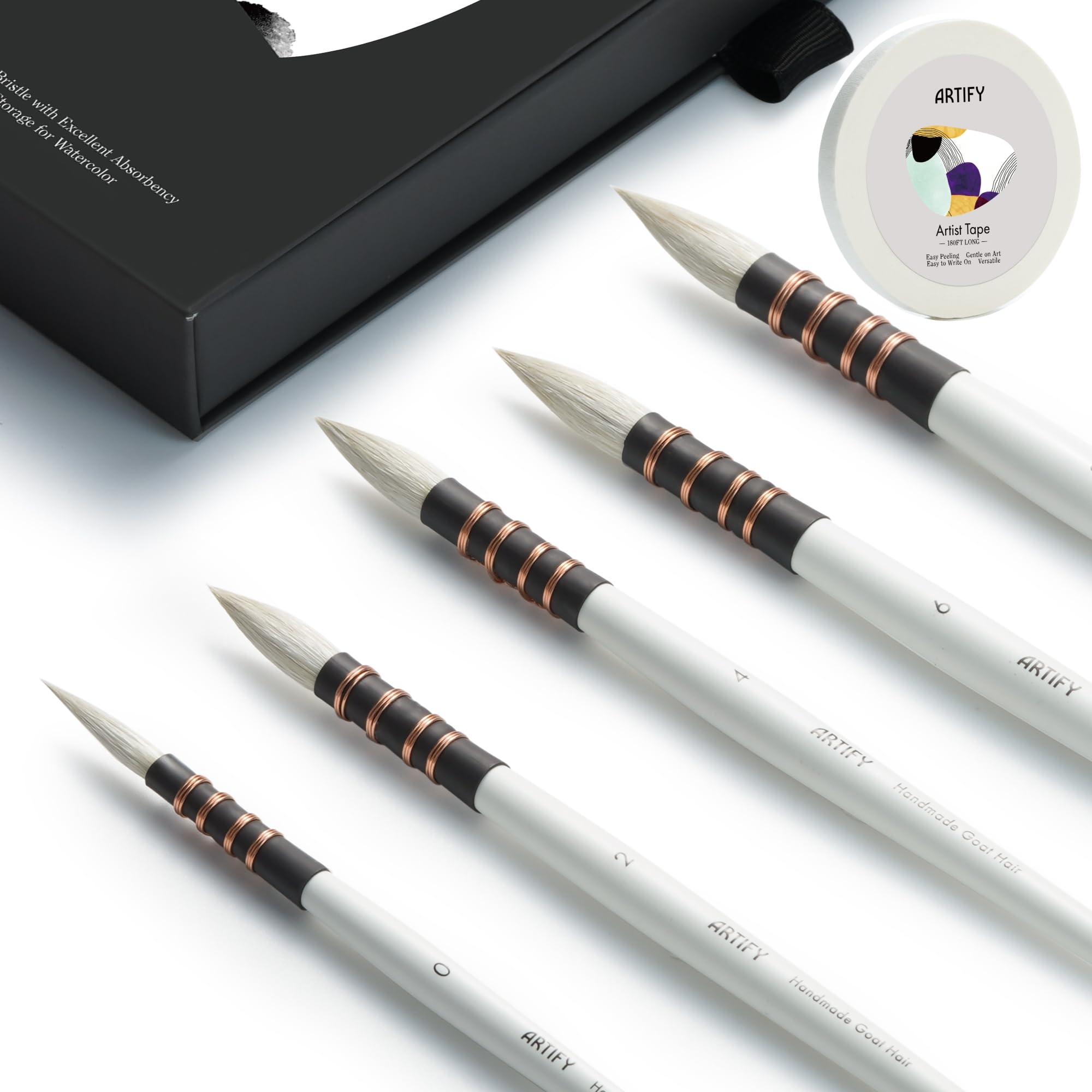 ARTIFY 5PCS Professional Natural Goat Hair Quill Watercolor Brushes