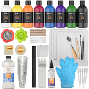Nicpro Large Volume Acrylic Pouring Kit, Art Starter Supplies with 8 Colors 8.45 oz Acrylic Paints, Pouring Medium, Silicone Oil, Canvases, Cups, Sticks, Tools Gloves, Strainers for Flow DIY Painting