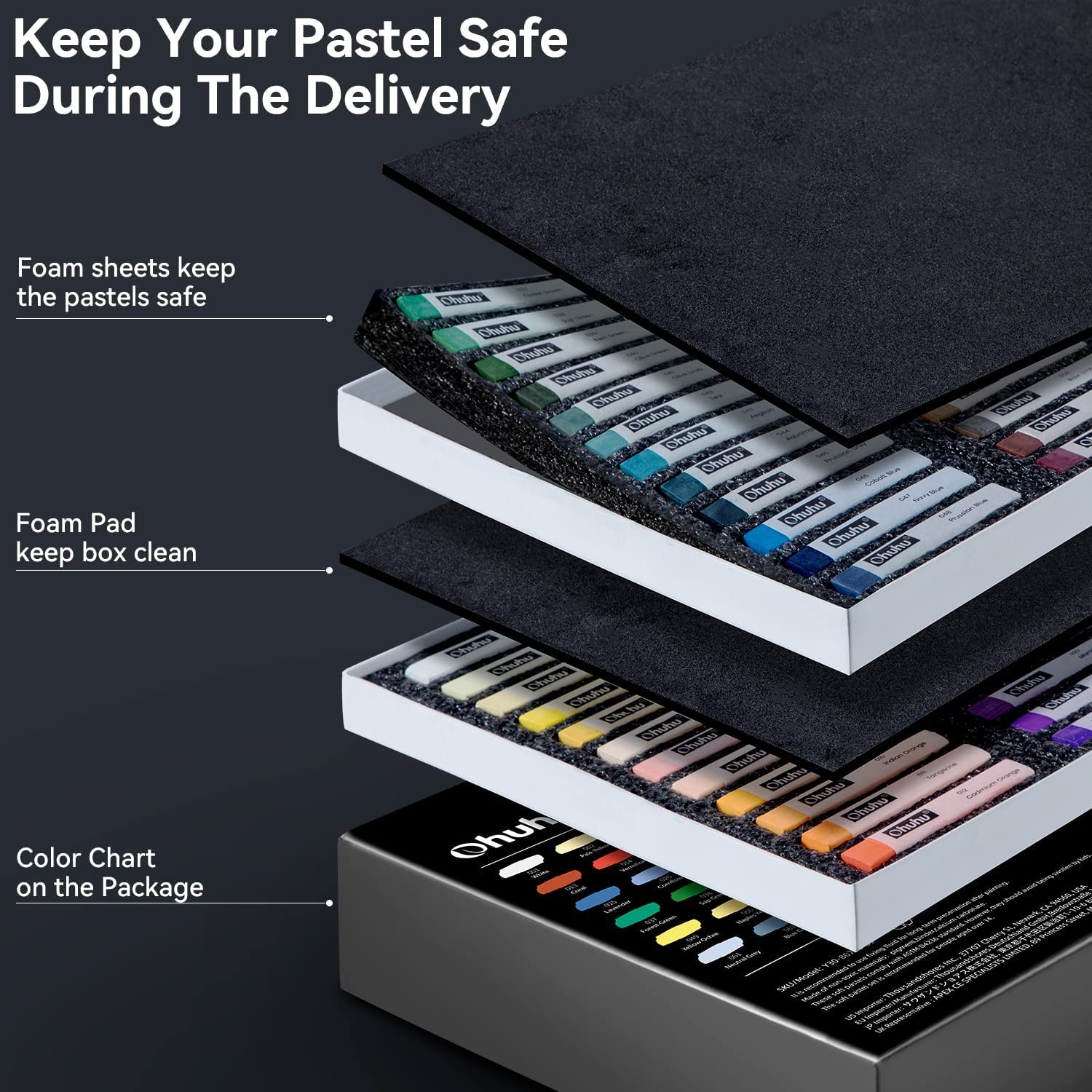 Ohuhu 72 Long Chalk Pastels Set: 72 Soft Pastels For Artists Including 4 Fluorescent Colors With 6 Pastel Papers for Drawing Blending Layering Shading Pastels Art Supplies for Adults Kids Beginners