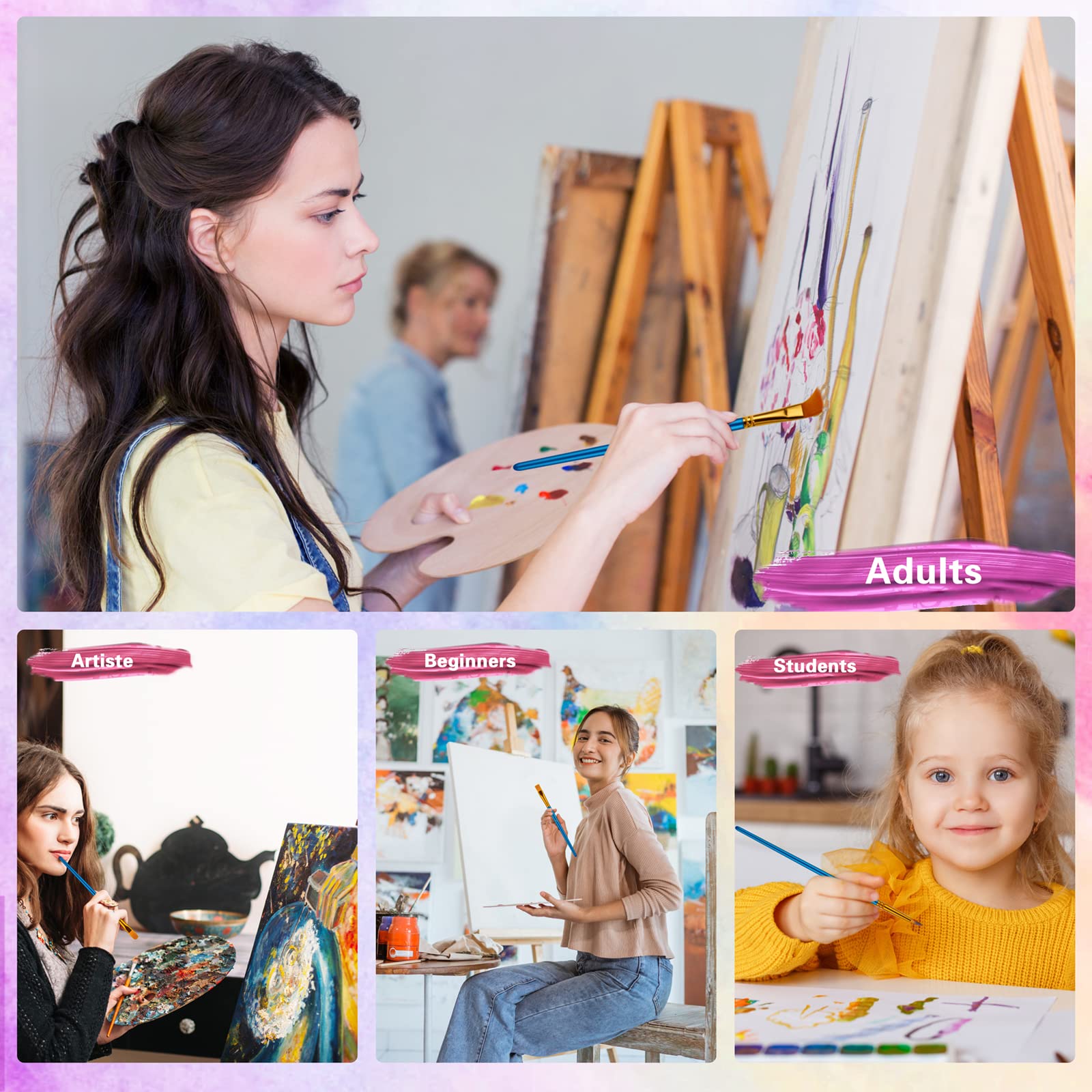 Paint Brushes Set, 20 Pcs Paint Brushes for Acrylic Painting, Oil Watercolor Acrylic Paint Brush, Artist Paintbrushes for Face Rock Canvas, Kids Adult Drawing Arts Crafts Supplies, Pure Black