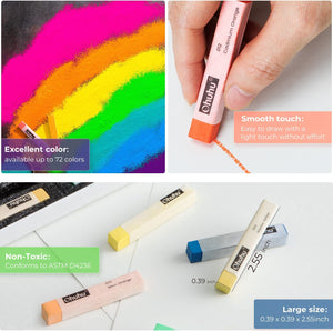 Ohuhu 72 Long Chalk Pastels Set: 72 Soft Pastels For Artists Including 4 Fluorescent Colors With 6 Pastel Papers for Drawing Blending Layering Shading Pastels Art Supplies for Adults Kids Beginners