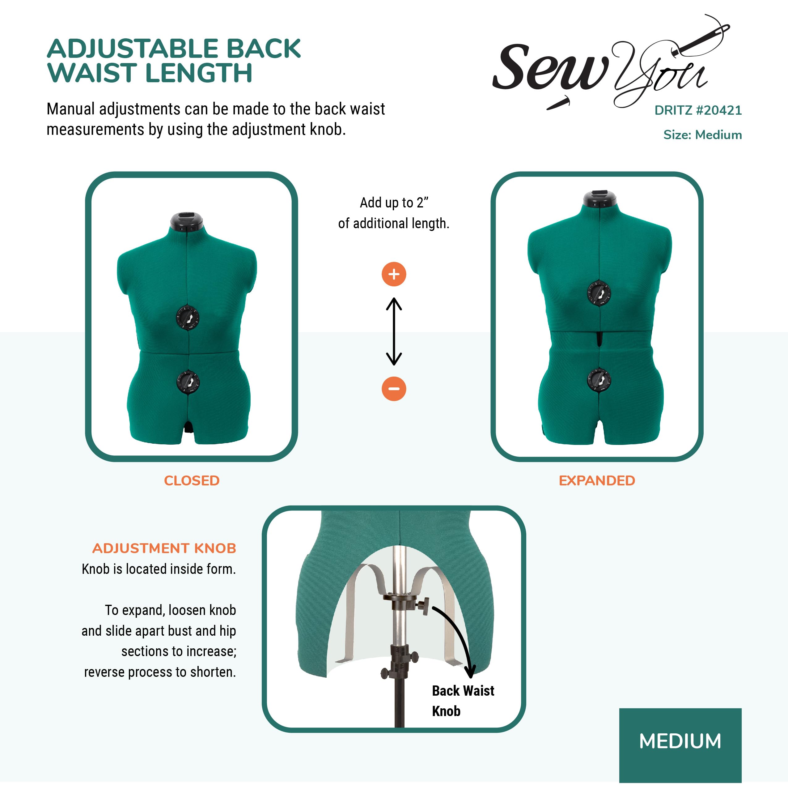 Dritz Sew You Adjustable Dress Form, Medium, Opal Green