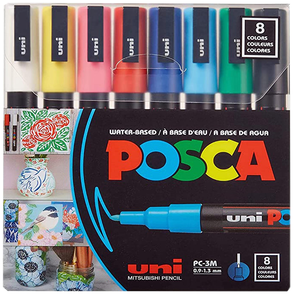 8 Posca Paint Markers, 3M Fine Posca Markers with Reversible Tips, Posca Marker Set of Acrylic Paint Pens | Posca Pens for Art Supplies, Fabric Paint, Fabric Markers, Paint Pen, Art Markers