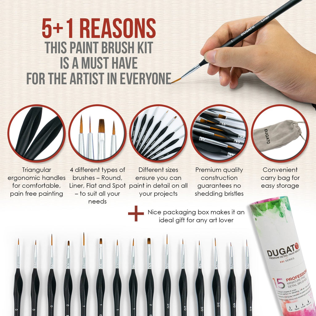 Detail Paint Brush Set, 15pcs Fine Miniature Paint Brushes