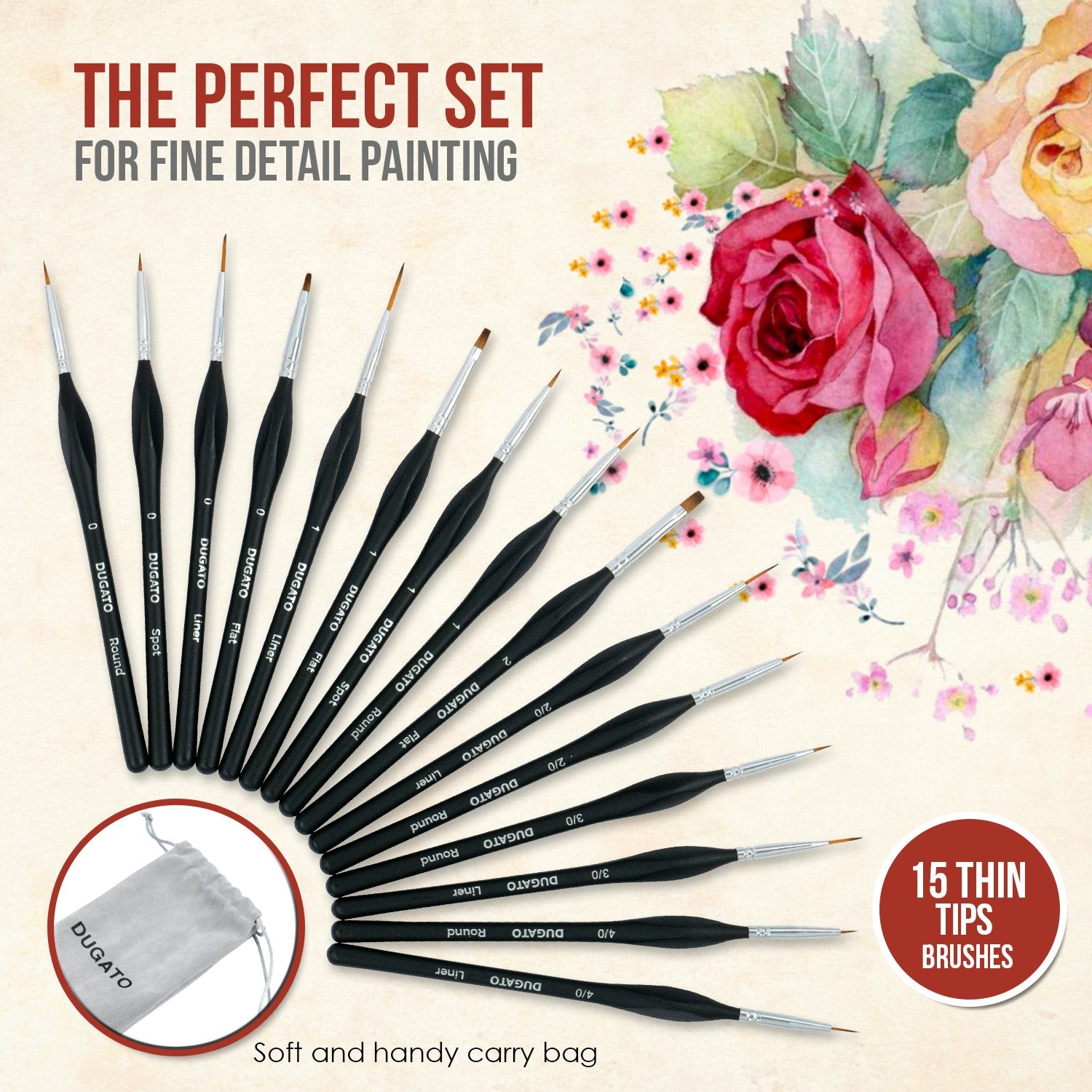 Detail Paint Brush Set, 15pcs Fine Miniature Paint Brushes