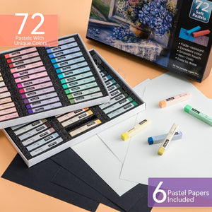Ohuhu 72 Long Chalk Pastels Set: 72 Soft Pastels For Artists Including 4 Fluorescent Colors With 6 Pastel Papers for Drawing Blending Layering Shading Pastels Art Supplies for Adults Kids Beginners