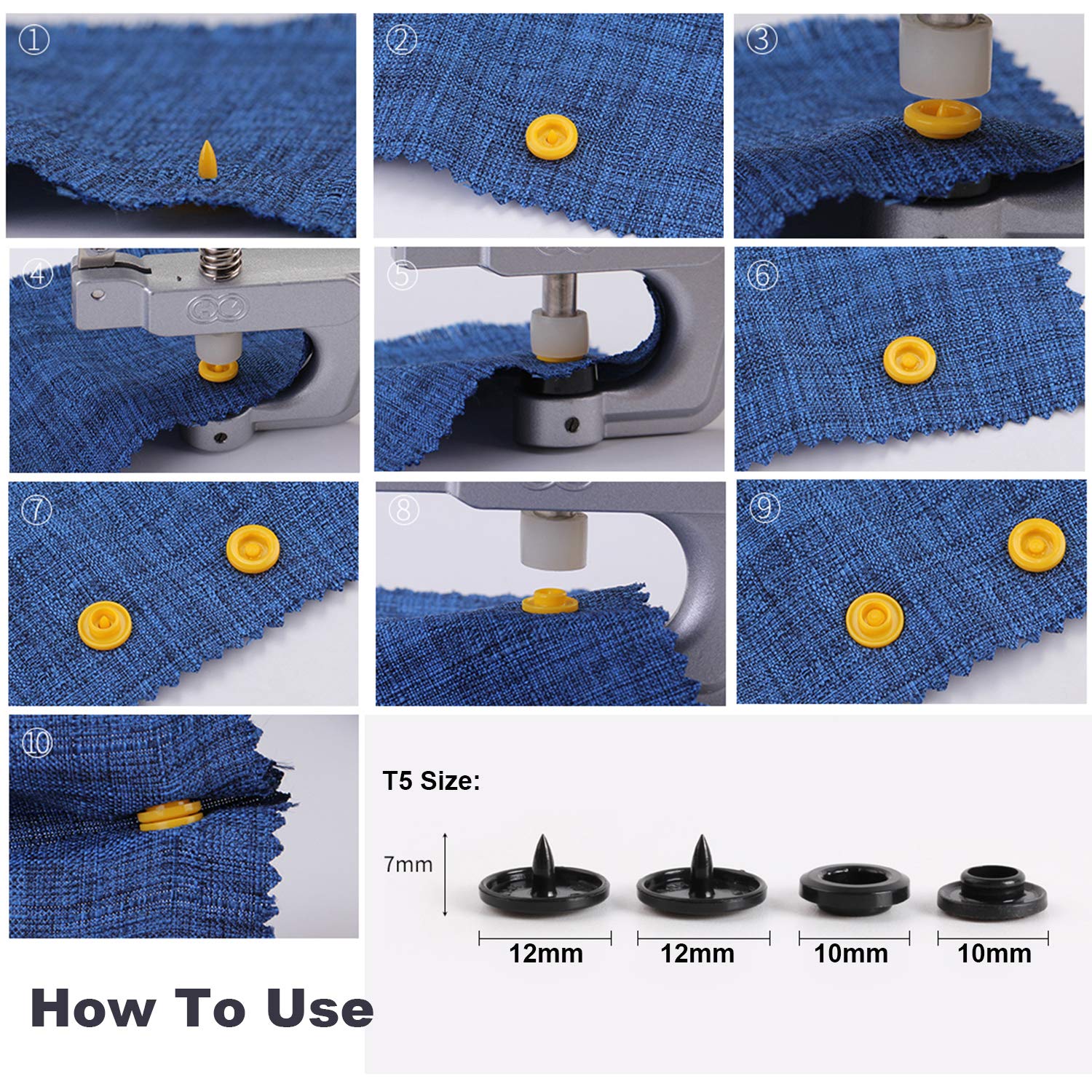 EuTengHao 1440Pcs Plastic Snap Buttons No-Sew Snap