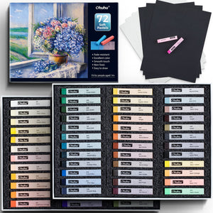 Ohuhu 72 Long Chalk Pastels Set: 72 Soft Pastels For Artists Including 4 Fluorescent Colors With 6 Pastel Papers for Drawing Blending Layering Shading Pastels Art Supplies for Adults Kids Beginners