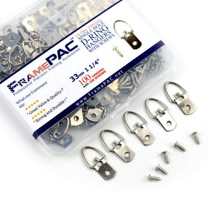 FramePac D-Ring Single Hole Picture Hangers with Screws [100 Pack] - (AKA Picture Hanging Hardware, Picture Frame Hanger, Picture Hanger Hooks, Picture Hooks for Hanging)
